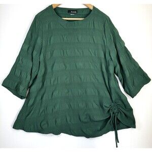 Moonlight Y and S Fashion Top Large Green Textured Tunic Blouse Ruched Hem Artsy